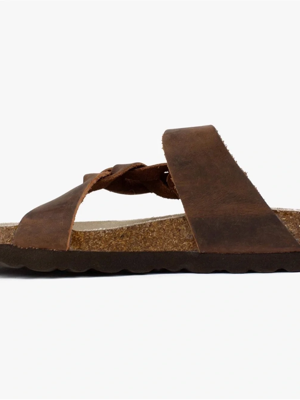 White Mountain Men’s Brown Braided Leather Slide with Buckle Accent